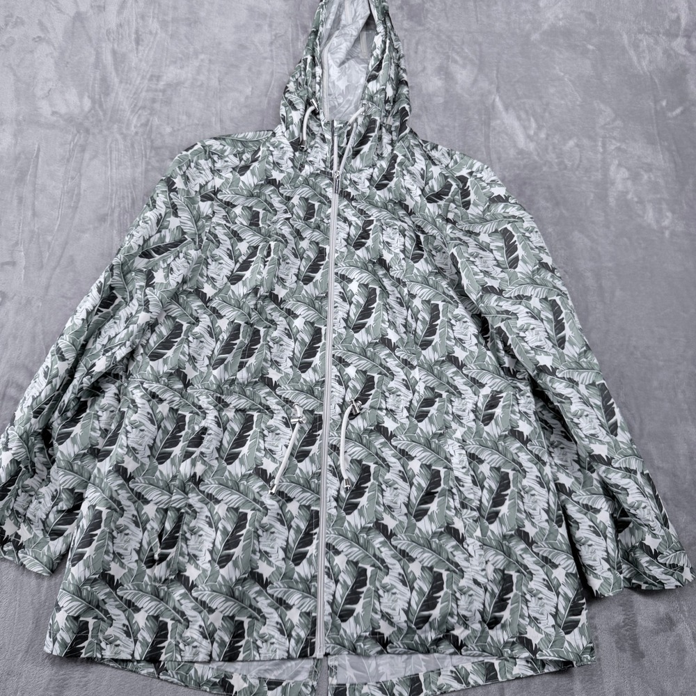 Susan Graver Tropical Leaf Print Hooded Lightweight Jacket Womens L